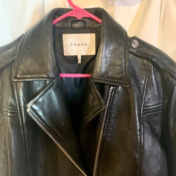 FRAME Crop Moto Leather Jacket L - Picture 3 of 11